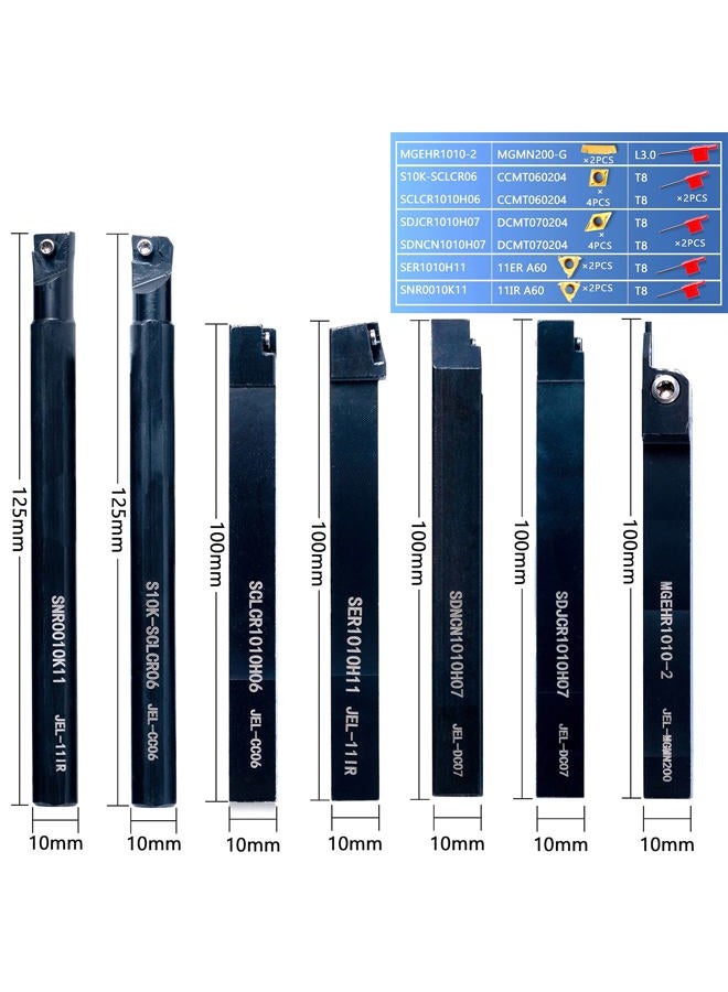 Turning-Tool Threading Holder 21 Pcs - 7 Pcs 3/8 Inch Threading Holder Boring Bars + 14 Pcs Indexable Carbide Inserts Ccmt060204 Dcmt070204 11Ir 11Er A60 Mgmn200-G Golden for Tool - Image 2