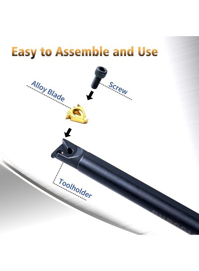 Turning-Tool Threading Holder 21 Pcs - 7 Pcs 3/8 Inch Threading Holder Boring Bars + 14 Pcs Indexable Carbide Inserts Ccmt060204 Dcmt070204 11Ir 11Er A60 Mgmn200-G Golden for Tool - Image 4