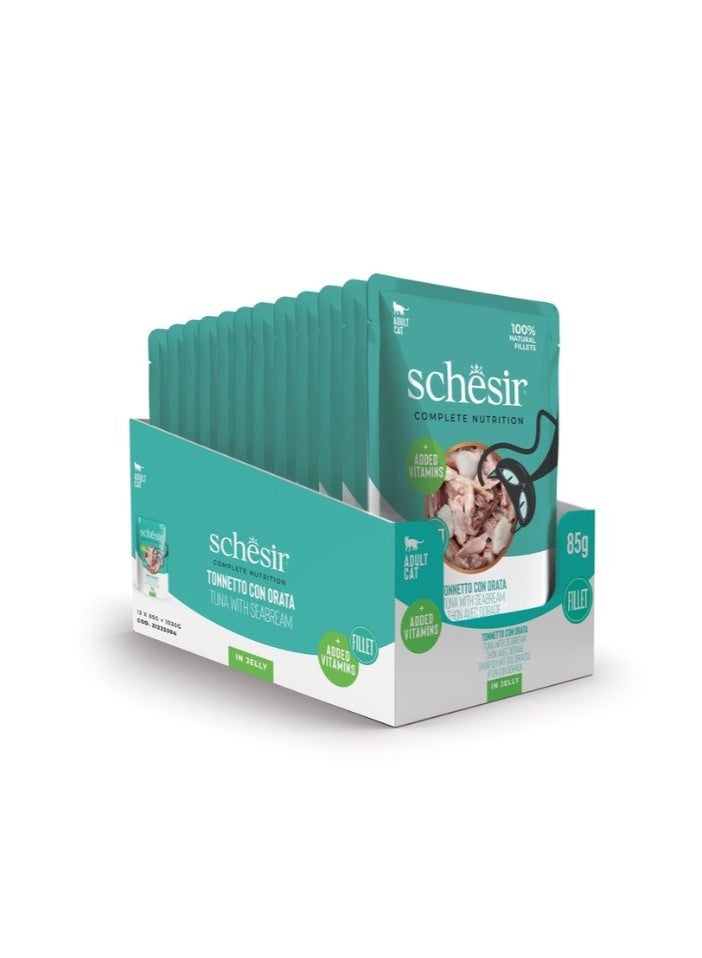 شيسر طعام القطط الرطب شيسير المتكامل والمتوازن في كيس جيلي - تونة مع سمك السيبريم 85 جم × 12 قطعة - Image 1