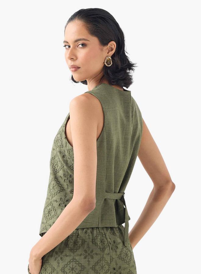 تواكستريمز جاكيت بدون أكمام بياقة على شكل حرف  وتفاصيل شيفلي من - Image 3