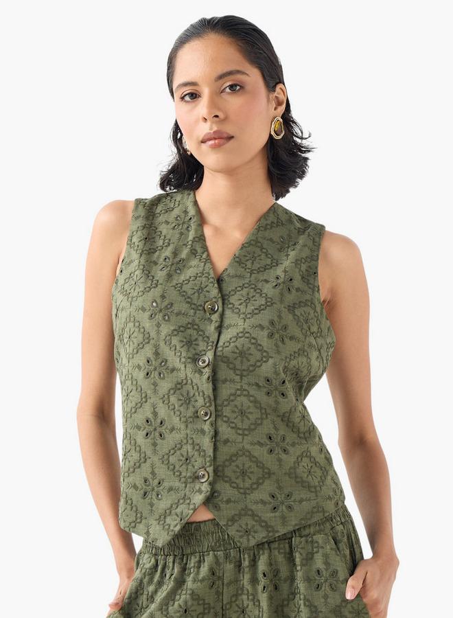 تواكستريمز جاكيت بدون أكمام بياقة على شكل حرف  وتفاصيل شيفلي من - Image 1