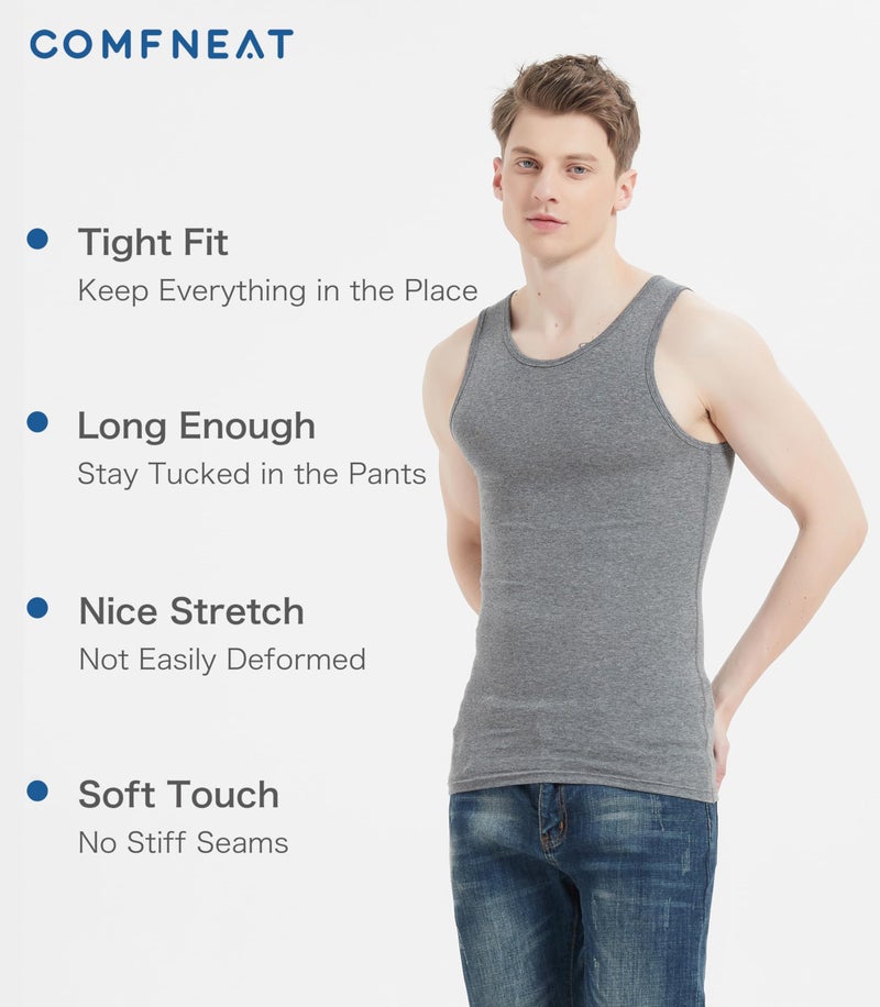Comfneat Men's 6-Pack A-Shirts Tight Fit Tank Tops Cotton Spandex Undershirts (Black+Dark Grey Melange 6-Pack, M) - Image 5