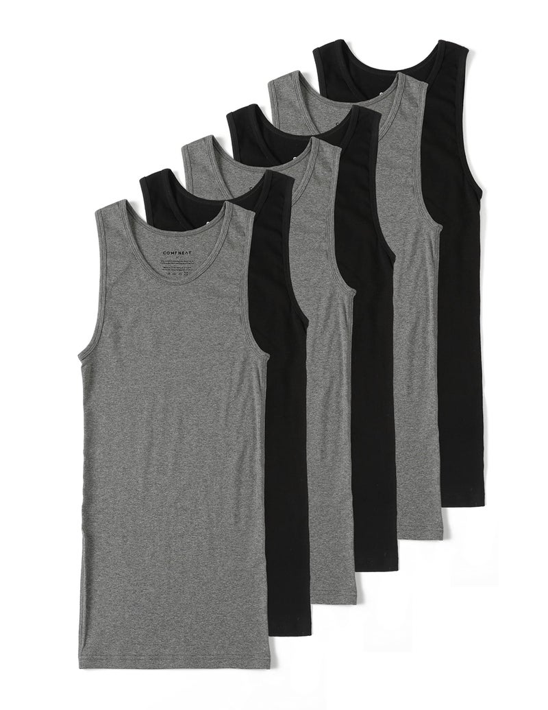 Comfneat Men's 6-Pack A-Shirts Tight Fit Tank Tops Cotton Spandex Undershirts (Black+Dark Grey Melange 6-Pack, M) - Image 1