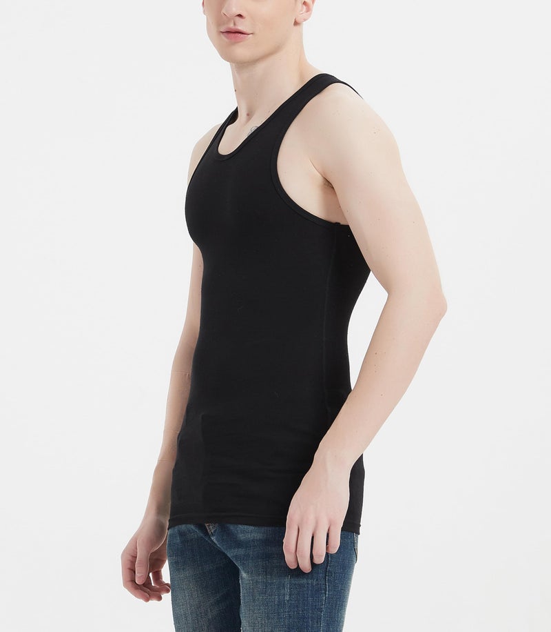 Comfneat Men's 6-Pack A-Shirts Tight Fit Tank Tops Cotton Spandex Undershirts (Black+Dark Grey Melange 6-Pack, M) - Image 3
