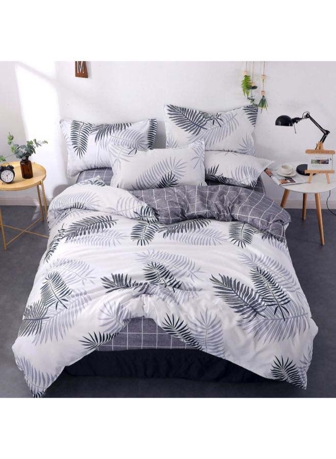 NIBEMINENT 4-Piece European Style Printed Duvet Cover Set Polyester White/Grey - Image 1