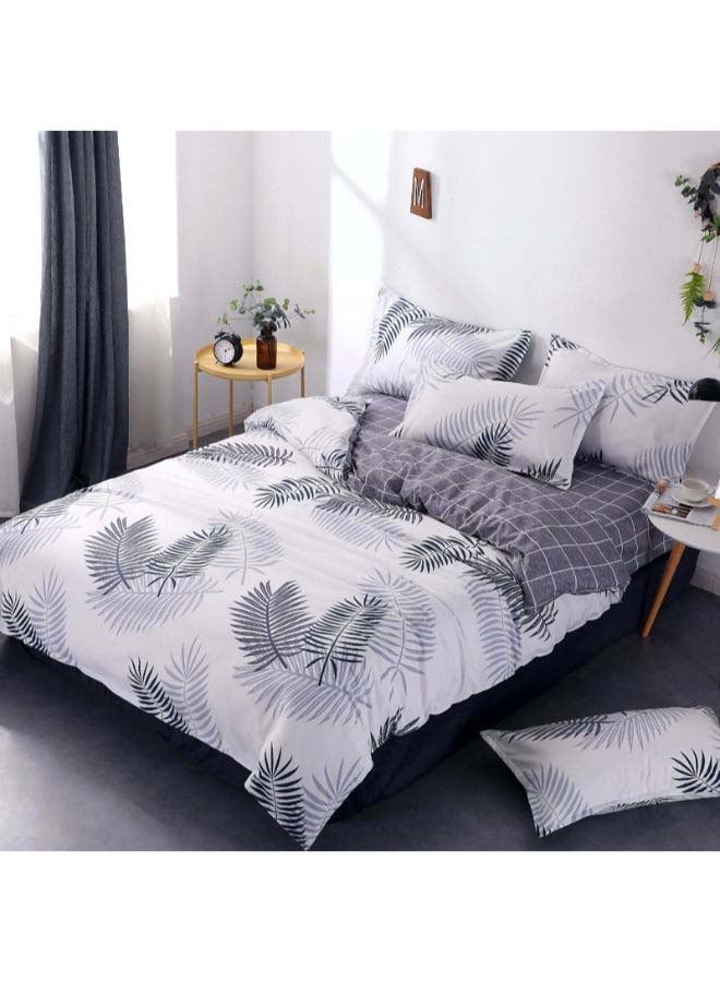 NIBEMINENT 4-Piece European Style Printed Duvet Cover Set Polyester White/Grey - Image 5