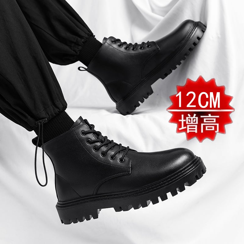 أحذية مارتن الرجال ارتفاع داخلي زيادة 12cm10cm أحذية الرجال الجديدة عالية قمة ملابس العمل أحذية الجلد الأسود البريطانية الوسطى - Image 4