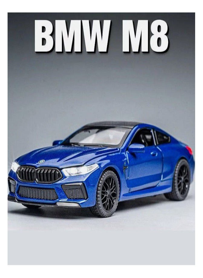 1:32 Scale Diecast BMW M8 Coupe Car Model, Zinc Alloy Pull Back Toy Car with Sound and Light for Kids and Adults (Blue) - Image 1