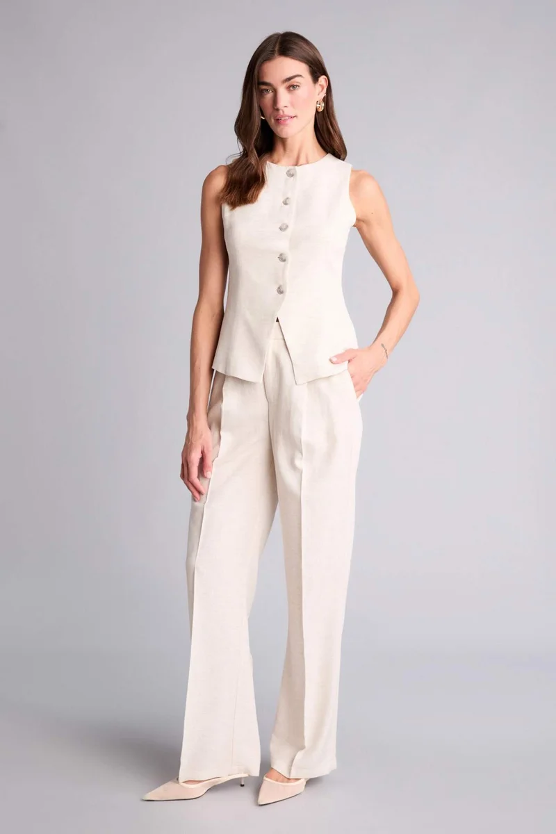 ديفاكتو Straight Fit Zipper Linen Blended Trousers