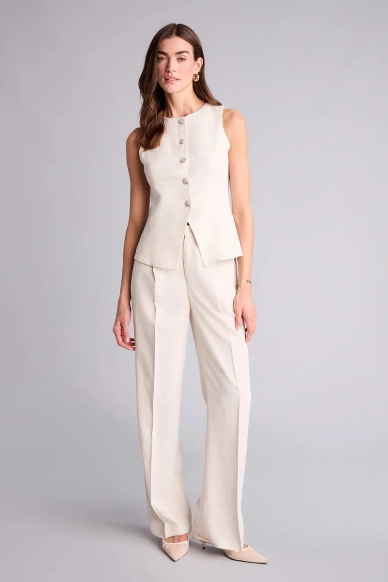 ديفاكتو Straight Fit Zipper Linen Blended Trousers
