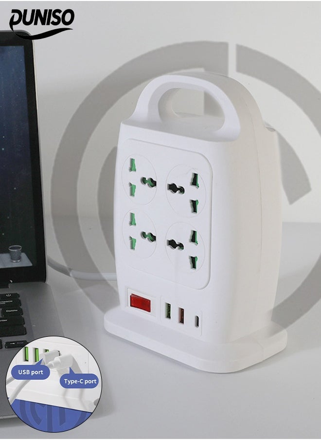 DUNISO Power Strip Extension Cord，11 in 1 Universal Power Socket，8 Outlets，2 USB Ports and 1 Type-C Port Universal Charging Socket with 1.8M Bold Extension Cord，White  - Image 1