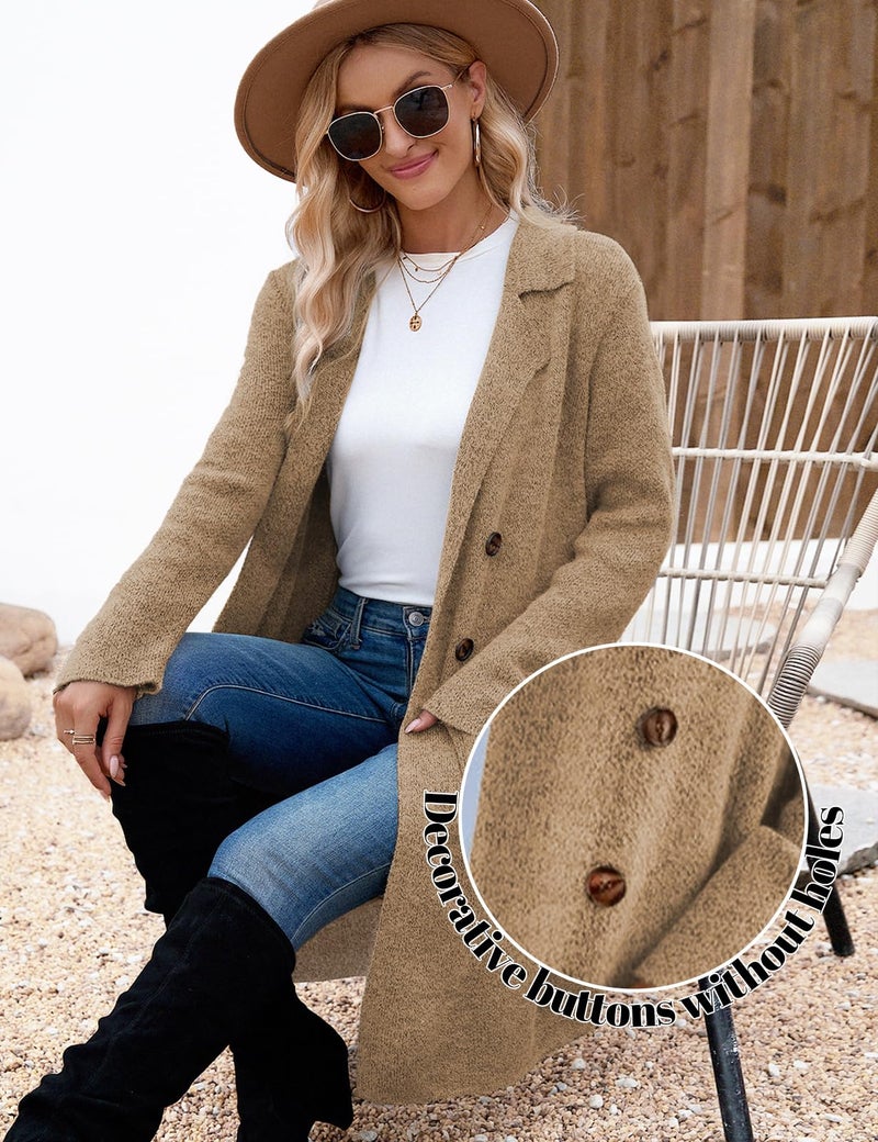 CiCiBird Women Fall Long Cardigan Sweater Trendy Knit Jacket Coat Dressy Blazer Coatigan Wheat S - Image 4