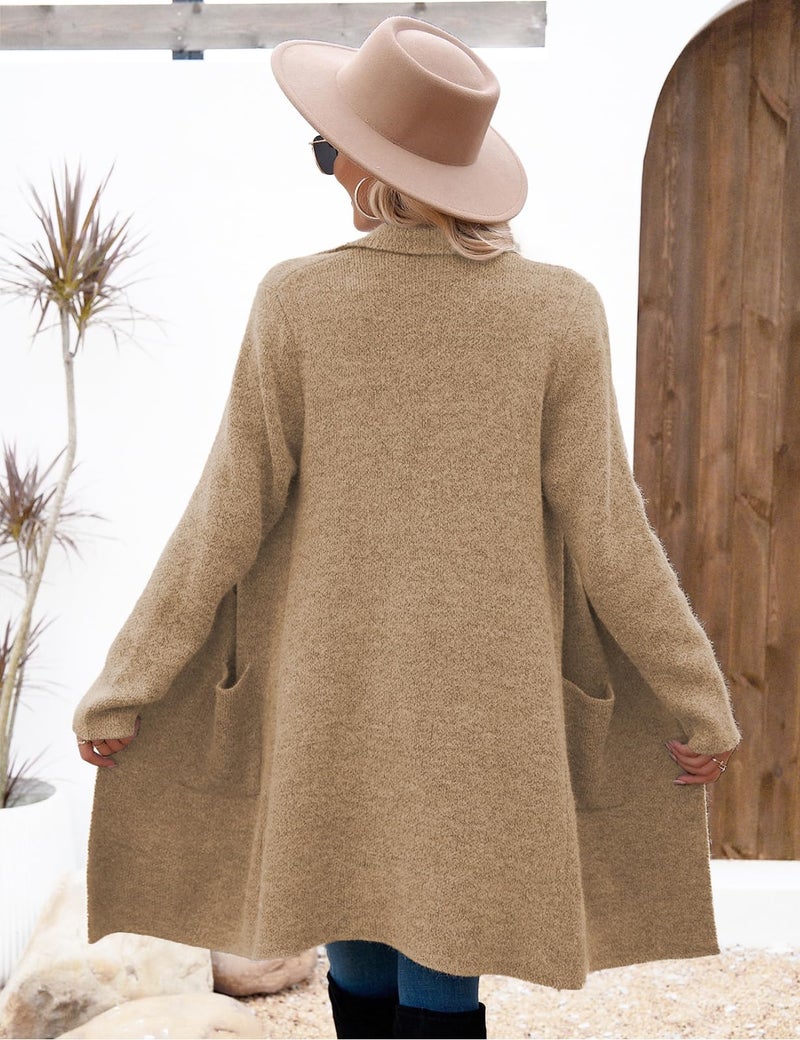 CiCiBird Women Fall Long Cardigan Sweater Trendy Knit Jacket Coat Dressy Blazer Coatigan Wheat S - Image 2