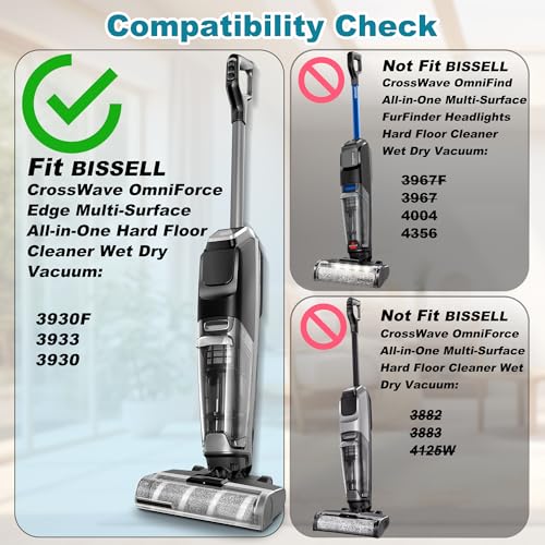 Janedtcyy 3930F 3933 3930 Brush Roll Filter Replacement Kit for Bissell CrossWave OmniForce Edge Cordless Multi-Surface Hard Floor Cleaner Wet Dry Vacuum, 3 HEPA Filters, 3 ZeroGap Brush Roll, 1640897, 1640066 - Image 3