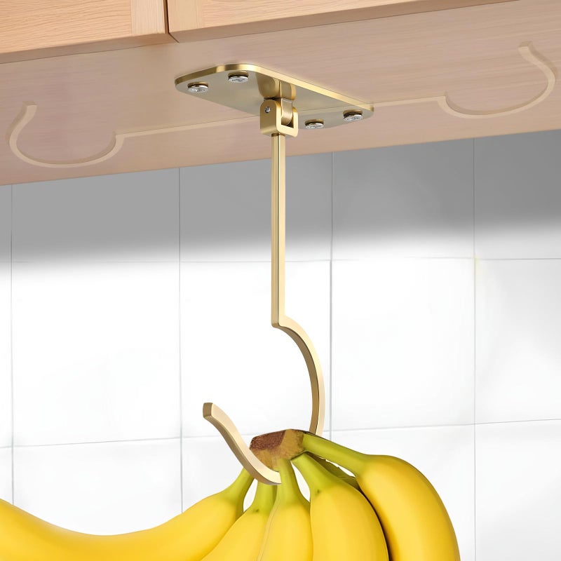 Caphont Banana Hook Under Cabinet, Foldable Metal Banana Hanger To Keep Bananas Fresh, Banana Holder Under Cabinet For Bananas Or Other Kitchen Items (Gold) - Image 1
