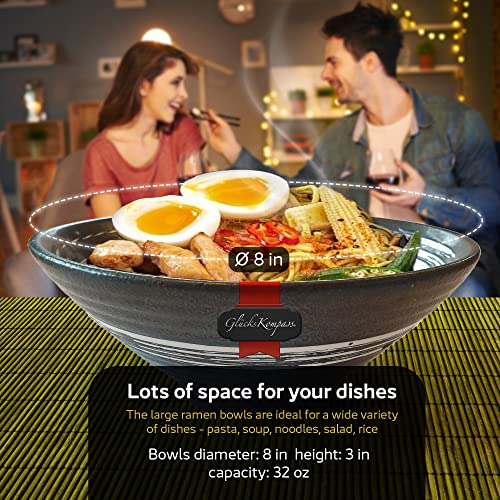 GlücksKompass Japanese Ramen Bowl Set made of ceramic (8 pcs) with chopsticks, ceramic spoons, large 8 inches diameter, 32 oz (1 quart) | Pho Bowls Noodle Soup Bowl Asian Rice Bowl Chinese Bowl Thai - Image 5