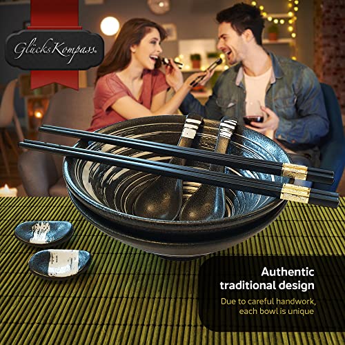 GlücksKompass Japanese Ramen Bowl Set made of ceramic (8 pcs) with chopsticks, ceramic spoons, large 8 inches diameter, 32 oz (1 quart) | Pho Bowls Noodle Soup Bowl Asian Rice Bowl Chinese Bowl Thai - Image 3