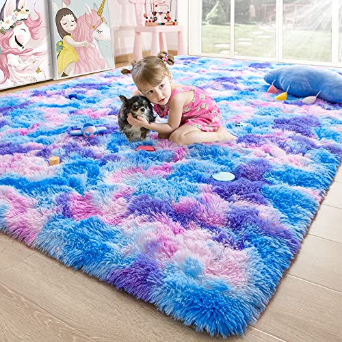 سجاد نوهاس ف fluffy 4x6 لغرفة المعيشة سجاد مزخرف بالأزرق والبنفسجي لغرفة النوم سجاد سميك من شاج لفرش الأرضية سجاد ناعم غير قابل للانزلاق لسرير الأطفال ديكور منزلي جمالي