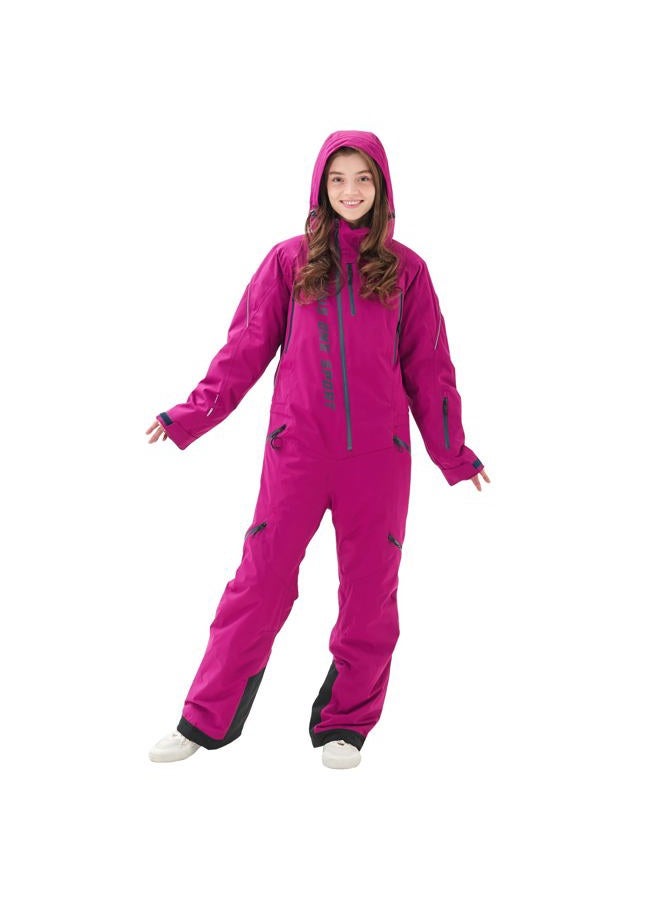 MOUS ONE Women One Pieces Ski Suits Waterproof Warm Insulated Ski Jumpsuit Removable Hood Snowsuit for Snow Sport(Purple, Medium) - Image 1