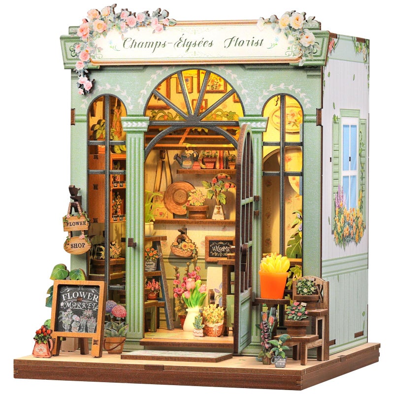 CUTEBEE Book Nook Kit DIY Miniature House Dollhouse Kit for Adults and Teens Booknook Tiny House Bookshelf Decor 3D Wooden Puzzle Gifts for Family Friends Champslyses Florist - Image 2