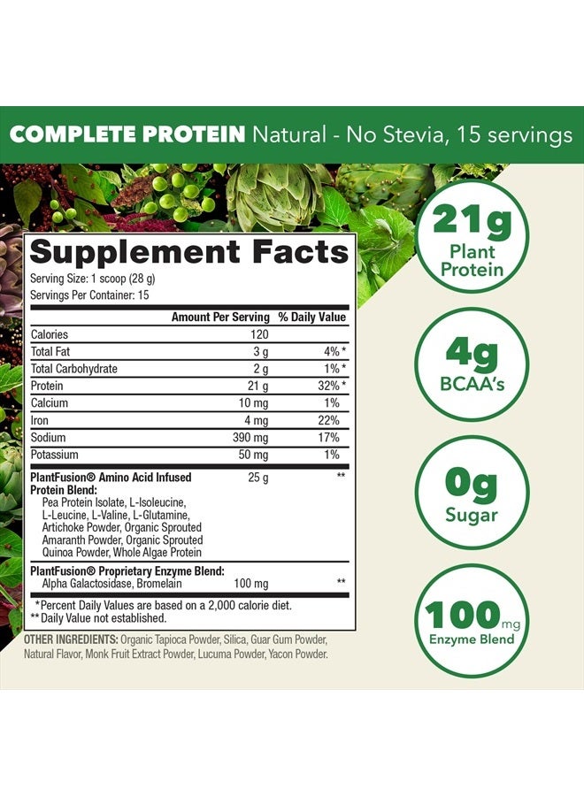 PlantFusion مسحوق بروتين نباتي كامل - مسحوق بروتين نباتي مع BCAAs، إنزيمات هضمية وبروتين البازلاء - كيتو، خالي من الغلوتين، غير الألبان، بدون سكر، غير معدّل وراثيًا - طبيعي - بدون ستيفيا 0.93 رطل - Image 2