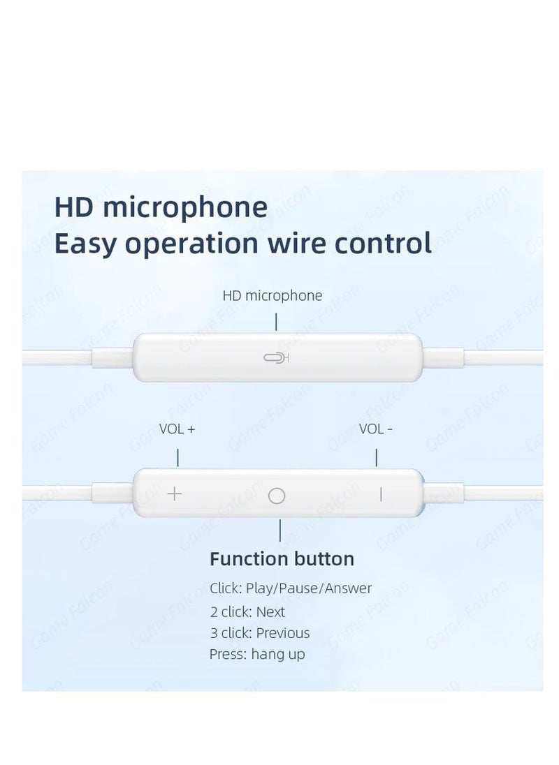 PRIMO PLUS - Type-C Wired Earphones with Built-in Microphone Compatible with Samsung, Apple iPad& iphone 15 pro max-White - Image 1
