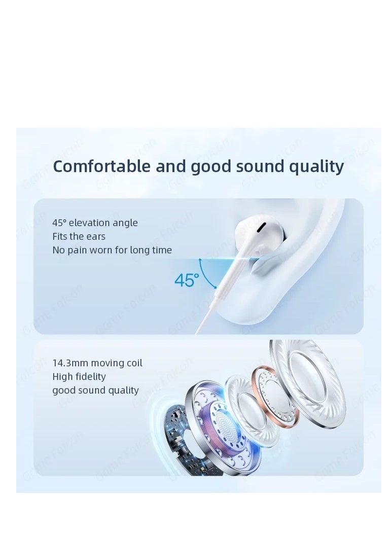 PRIMO PLUS - Type-C Wired Earphones with Built-in Microphone Compatible with Samsung, Apple iPad& iphone 15 pro max-White - Image 1