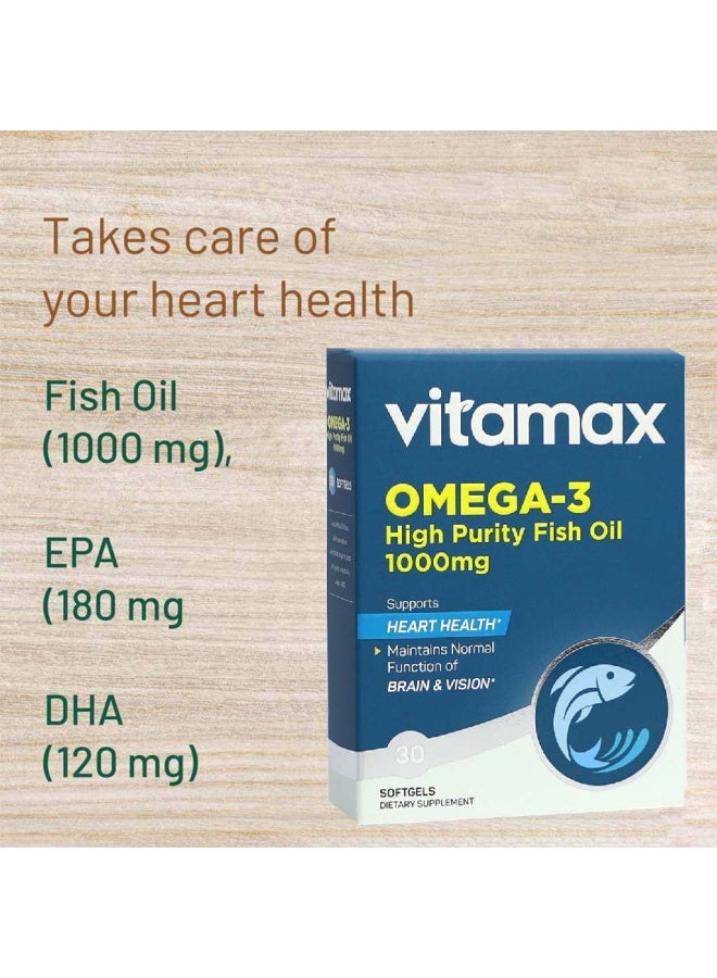 Vitamax Omega 3 1000 Mg High Purity Fish Oil Softgels For Heart Health, Pack Of 30'S - Image 4
