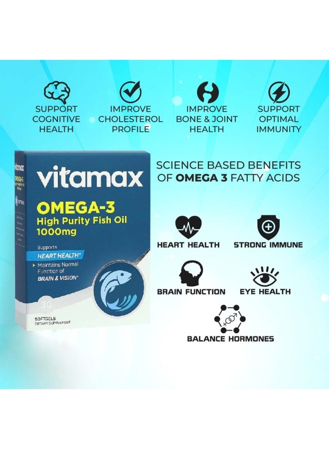 Vitamax Omega 3 1000 Mg High Purity Fish Oil Softgels For Heart Health, Pack Of 30'S - Image 5