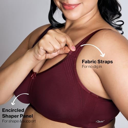 NYKD Encircled with Love Everyday Cotton Bra for Women Non Padded, Wirefree, Full Coverage - Side Support Shaper - Bra, NYB169, WINDSOR WINE, 36DD, 1N - Image 3
