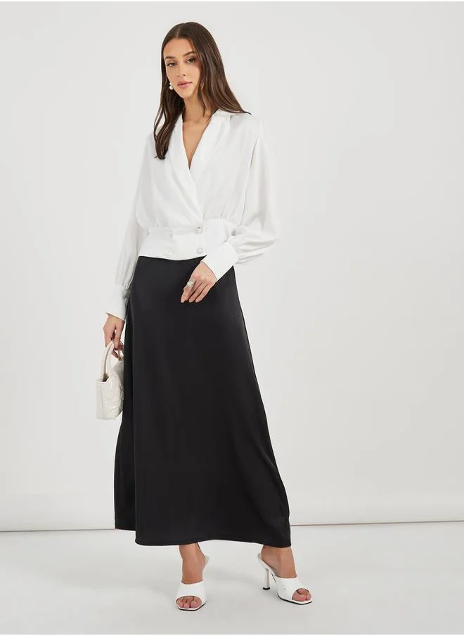 Styli Notch Collar Wrap Top with Button Detail