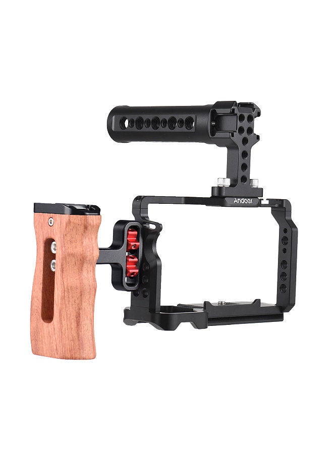 ANDOER Andoer Camera Video Cage + Top Handle + Side Hand Grip Kit Aluminum Alloy Camera Video Cage with Cold Shoe Mounts Numerous 1/4 Inch Threads Replacement for Sony A7C Camera  - Image 1