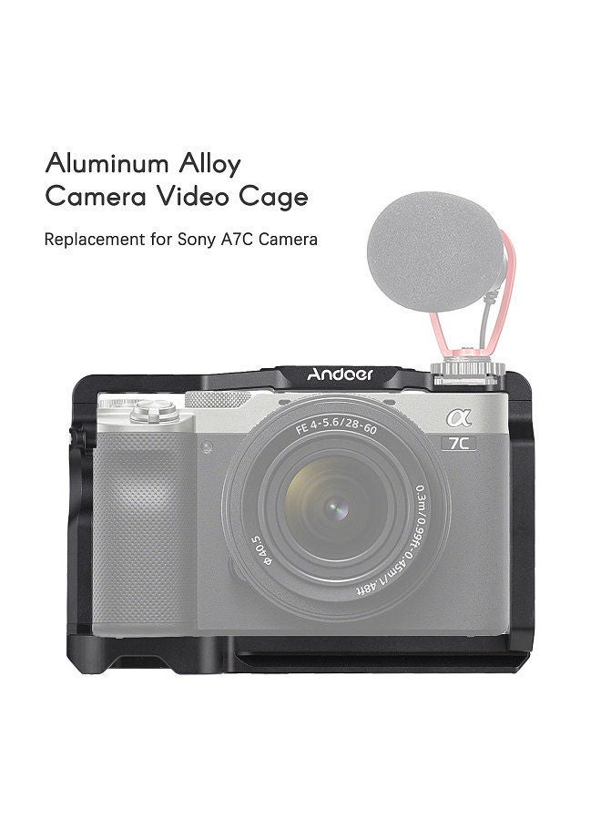 ANDOER Andoer Camera Video Cage + Top Handle + Side Hand Grip Kit Aluminum Alloy Camera Video Cage with Cold Shoe Mounts Numerous 1/4 Inch Threads Replacement for Sony A7C Camera  - Image 2