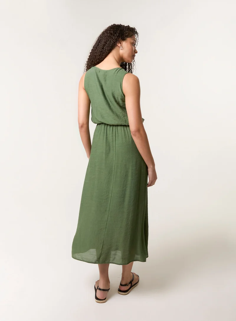 Blue Vanilla Plain Puff Ball Midi Dress