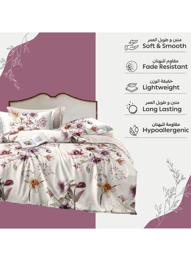 Donetella Printed Duvet Set, Queen Size 200x230 cm - 6-Pcs Bed Set, Microfiber Fabric - 1 Duvet Cover, 1 Fitted Sheet, 2 Pillow Shams, 2 Pillowcases (Filler Not Included)