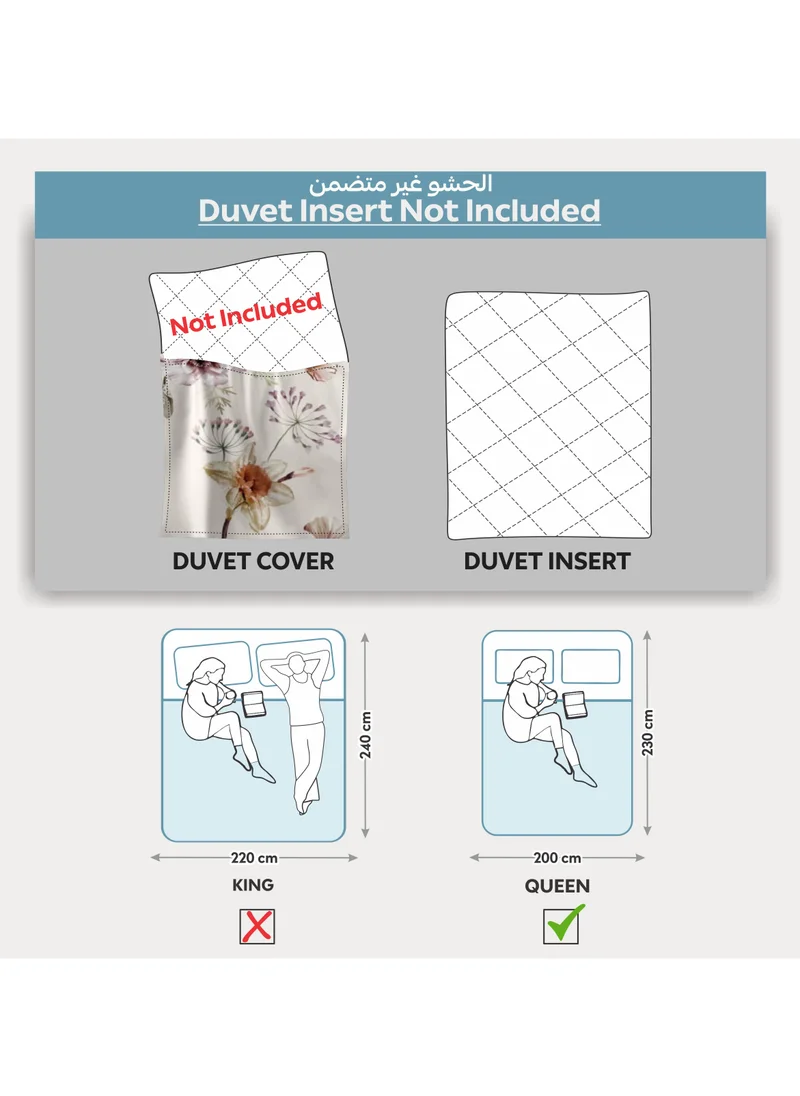 Donetella Printed Duvet Set, Queen Size 200x230 cm - 6-Pcs Bed Set, Microfiber Fabric - 1 Duvet Cover, 1 Fitted Sheet, 2 Pillow Shams, 2 Pillowcases (Filler Not Included)