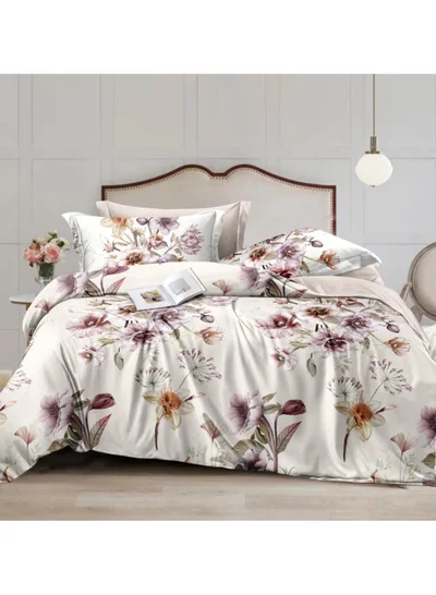 Donetella Printed Duvet Set, Queen Size 200x230 cm - 6-Pcs Bed Set, Microfiber Fabric - 1 Duvet Cover, 1 Fitted Sheet, 2 Pillow Shams, 2 Pillowcases (Filler Not Included)