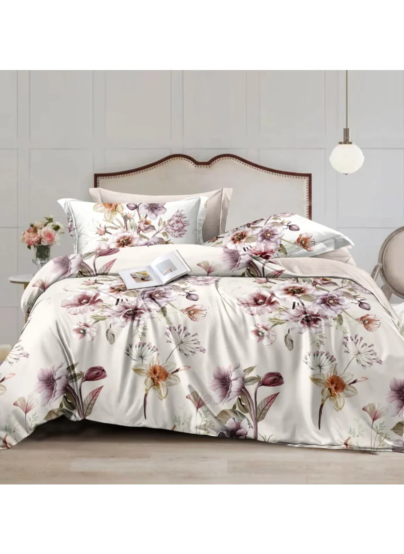 Donetella Printed Duvet Set, Queen Size 200x230 cm - 6-Pcs Bed Set, Microfiber Fabric - 1 Duvet Cover, 1 Fitted Sheet, 2 Pillow Shams, 2 Pillowcases (Filler Not Included)