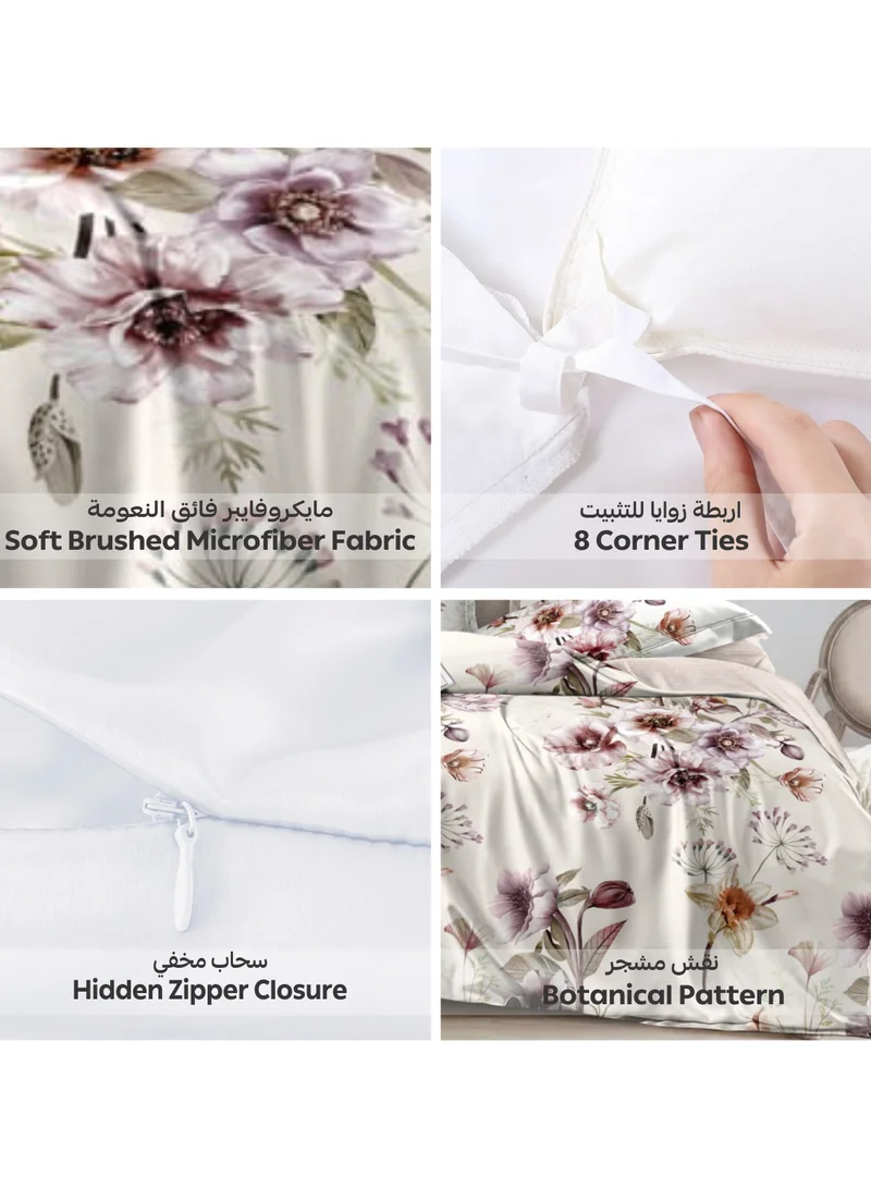 Donetella Printed Duvet Set, Queen Size 200x230 cm - 6-Pcs Bed Set, Microfiber Fabric - 1 Duvet Cover, 1 Fitted Sheet, 2 Pillow Shams, 2 Pillowcases (Filler Not Included)