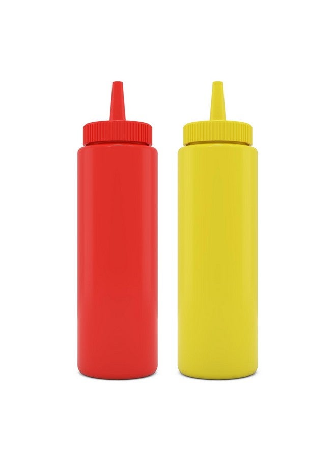 BRIGHTFROM Condiment Squeeze Bottles, Red/Yellow 8 Oz Empty Squirt Bottle With Wide Neck - Great For Ketchup, Mustard, Syrup, Sauces, Dressing, Oil, Bpa Free Plastic - 2 Pack - Image 1