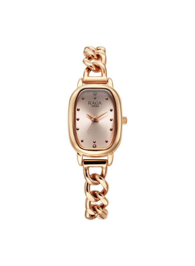 TITAN ساعة رجا شوستوبير للنساء 95309WM01 – قرص وردي ذهبي، حزام معدني وردي ذهبي، كوارتز، زجاج معدني، ساعة أنيقة وجاهزة كهدية - Image 1