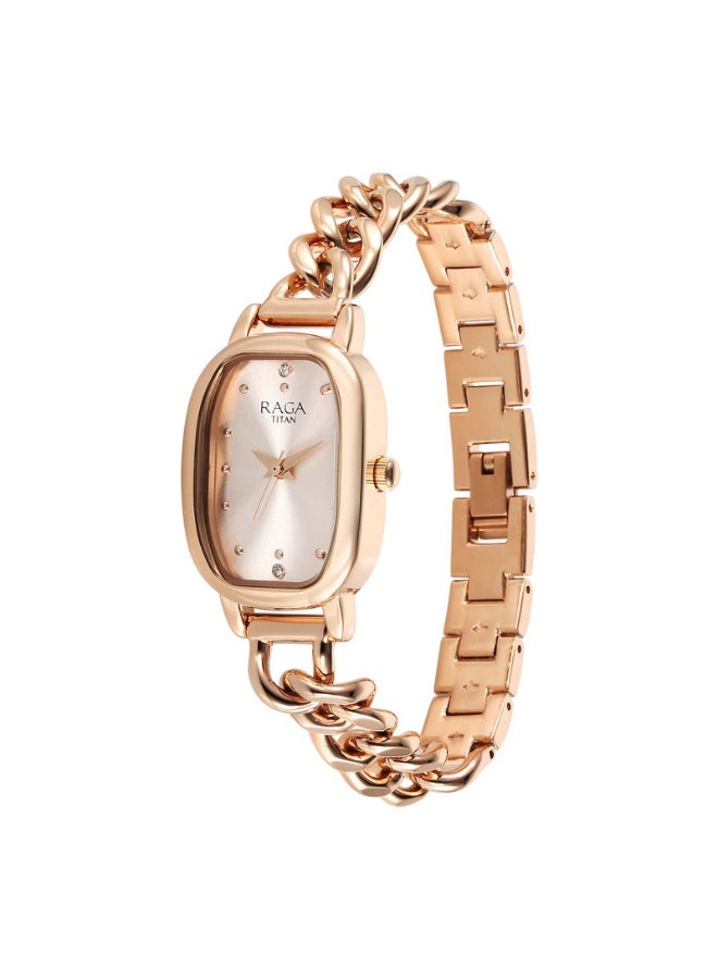 TITAN ساعة رجا شوستوبير للنساء 95309WM01 – قرص وردي ذهبي، حزام معدني وردي ذهبي، كوارتز، زجاج معدني، ساعة أنيقة وجاهزة كهدية - Image 3