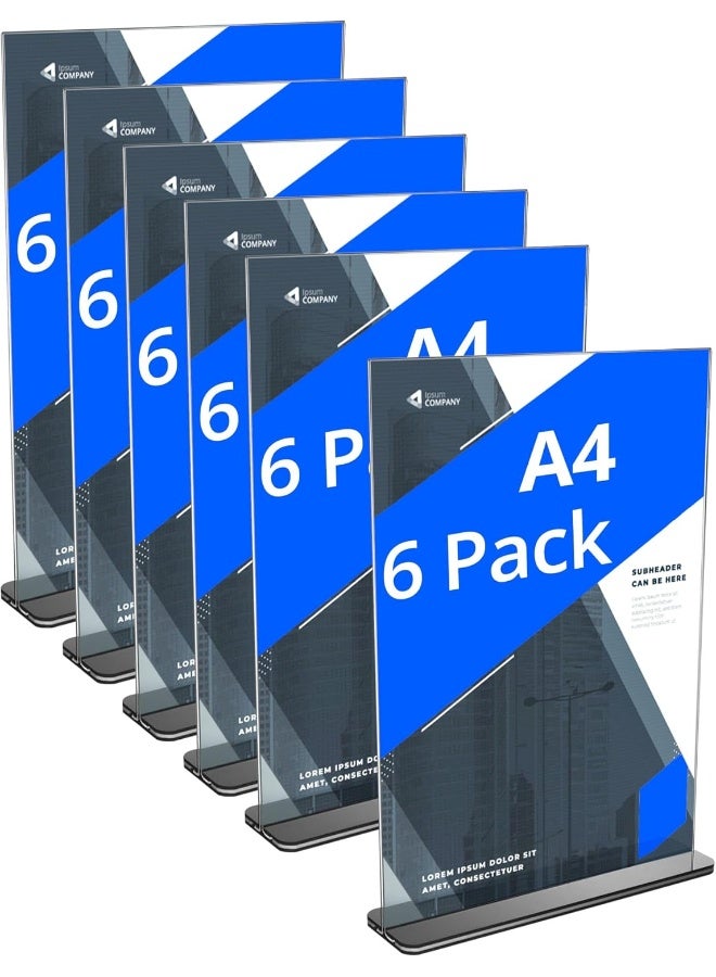 TPGP ® 6 Pack A4 Acrylic Sign Holder with Base, Double Sided Acrylic Display Stand Poster Menu Holder for Office Hotel Restaurant Exhibition Wedding - Image 1