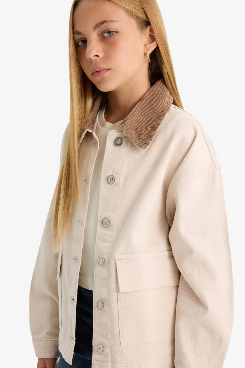 ديفاكتو Girl Contrast Collar Gabardine Jacket