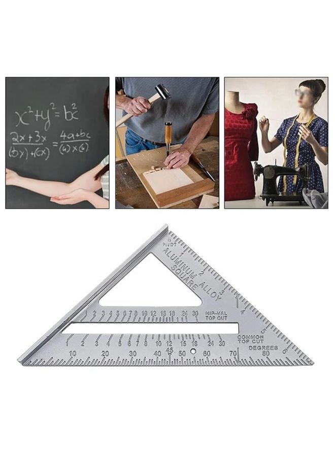 Silvery Aluminum Alloy Triangle Square Ruler Miter Protractor Carpenter Measuring Tool - Image 3