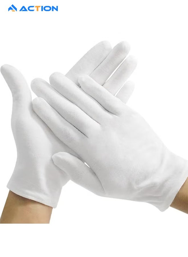 ACTION 3 Pairs White Cotton Gloves For Dry Hands Eczema Spa Moisturizing - Work Glove Liners For Serving Costume Inspection - Image 1