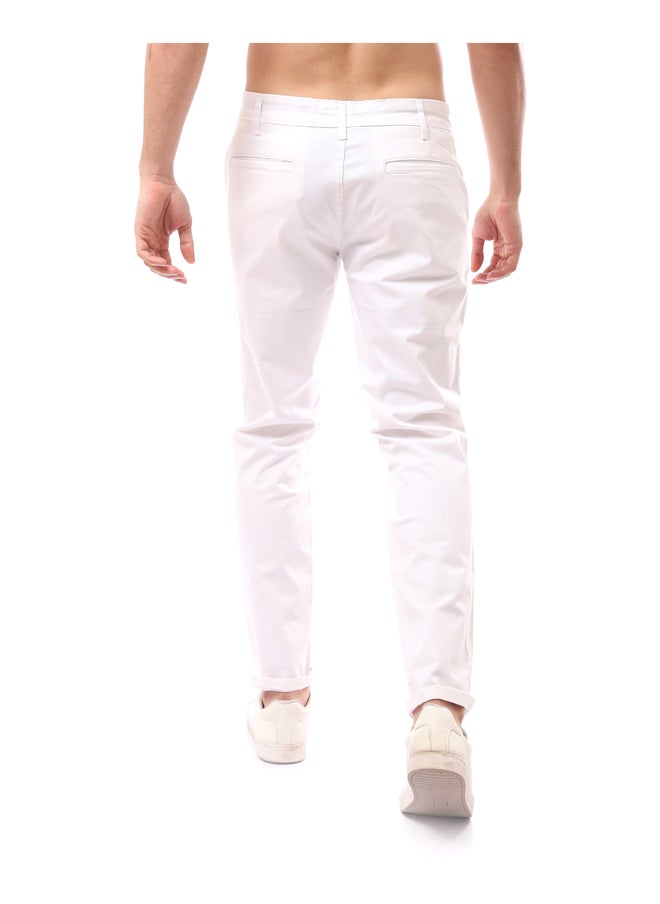 Andora - Fly Zipper Buttoned Trousers With Drawstrings_White - Image 1