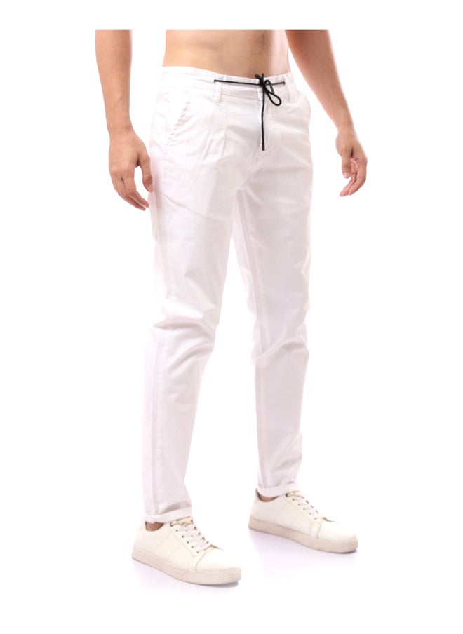 Andora - Fly Zipper Buttoned Trousers With Drawstrings_White - Image 1