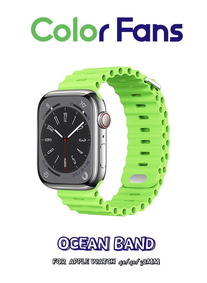 Color Fans - Soft Silicone Ocean Sports Strap Compatible Apple Watch 41mm 40mm 38mm for Men Women, Adjustible Watch Band for Apple Watch SE/Series 9/8/7/6/5/4/3/2/1 - Apple Green - Image 1
