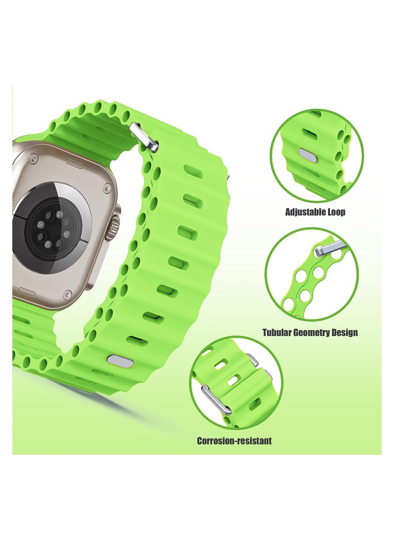 Color Fans - Soft Silicone Ocean Sports Strap Compatible Apple Watch 41mm 40mm 38mm for Men Women, Adjustible Watch Band for Apple Watch SE/Series 9/8/7/6/5/4/3/2/1 - Apple Green - Image 1